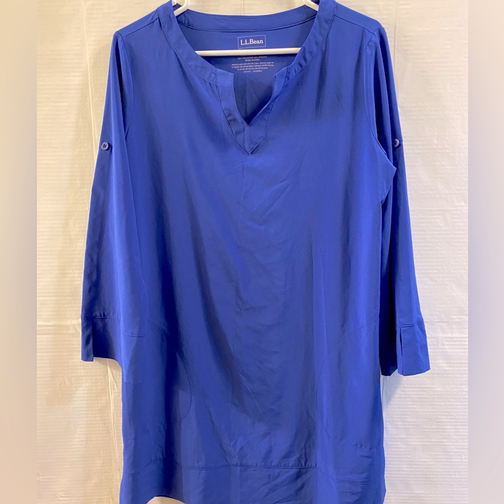 LL Bean Women's  Stretch Cover Up Tunic Size Small Reg Royal Blue Split …
